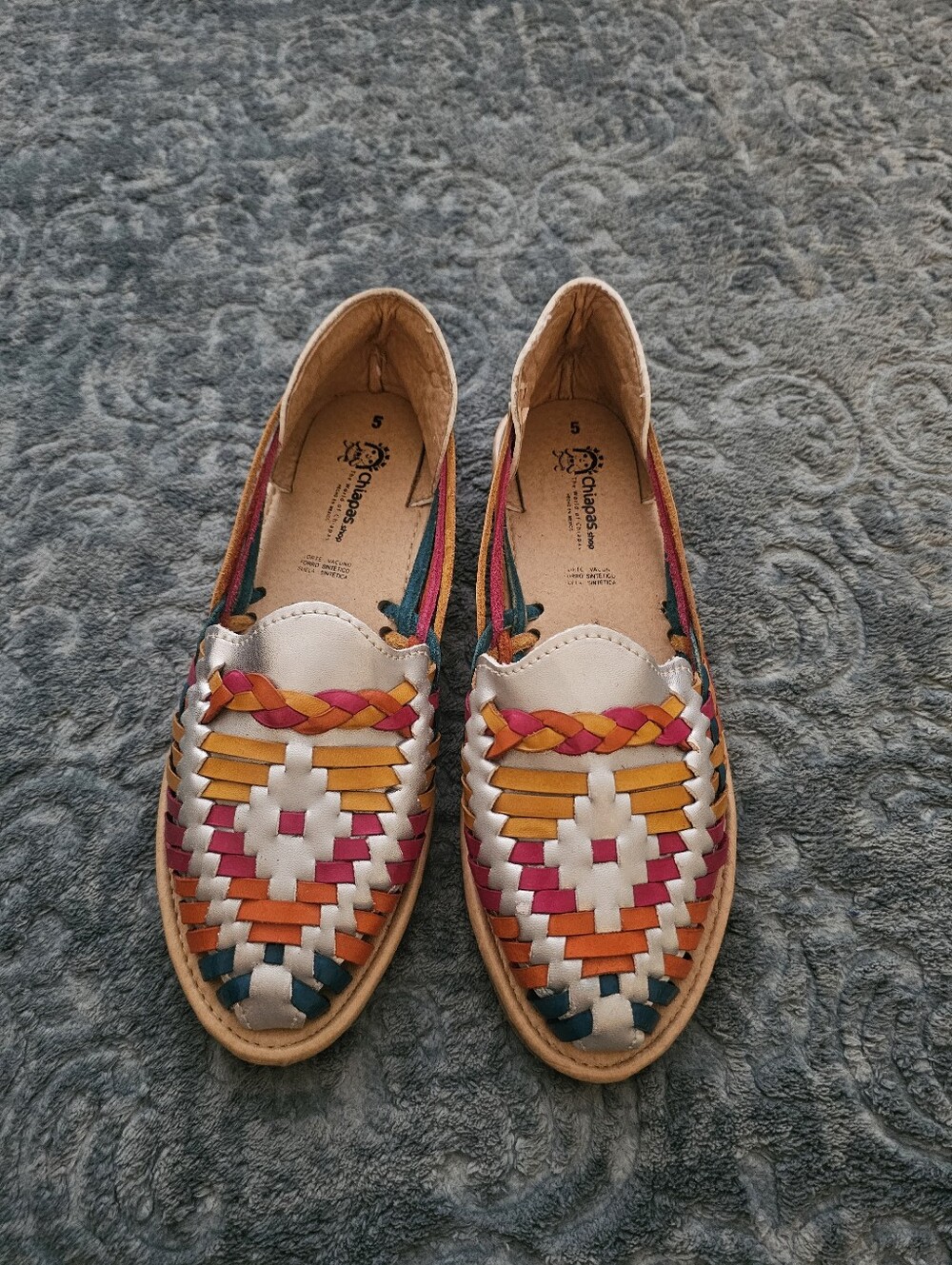 MEXICANA Silver Multicolor Woven Huarache Flats Size 8